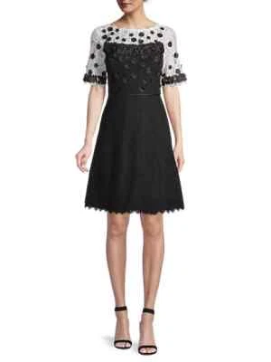 Vestido Shani Negro Marfil Floral Apliques Encaje Talla 10 $432 Foto 1 de 3