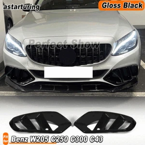 For Benz W205 C250 C300 C43 Gloss Black Front Bumper Grill Fog Air Vent Covers - Picture 1 of 11