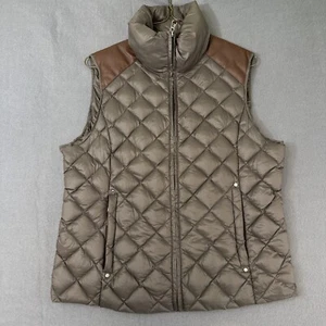 Lauren Ralph Lauren Down Zip Puffer Vest Brown Faux Leather Packable Size L - Picture 1 of 22