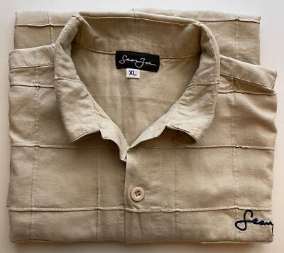 SEAN JOHN SS button up shirt men's size XL khaki 3D window pane flap pockets - Image 1 of 4