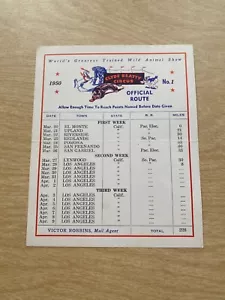Vintage Clyde Beatty Circus Season 1950 No 1 Official Route Card California Vtg - Picture 1 of 2