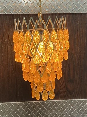 Lámpara de araña vintage ámbar amarillo jaula cristal mcm enchufe sfl Foto 1 de 4