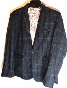 PLAID JACKET Mage Male Men's XL Jacket Blazer Black And Navy Plaid - Picture 1 of 10