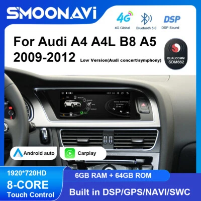 Wireless Carplay Android 14 64GB DAB Autoradio Für Audi A4/A5/B8/S4/S5 2009-2012 - Bild 1 von 4