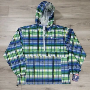 Champion Packable Jacket Men's Medium Blue Green Plaid Of The Grid Stadium New - Picture 1 of 12