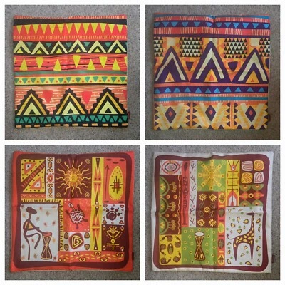 4件套黄麻印度抽象枕套靠垫,西南装饰18x18,全新 — 第 1/4 张图片