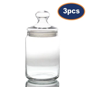 3pcs 1 Litre Big Tempered Glass Biscuits Cookies Club Jar Airtight Silicone Lid - Picture 1 of 3
