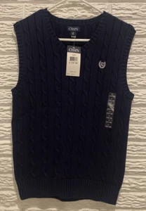 Chaps Boy's Navy Blue Cable Knit Sleeveless Sweater Vest Size Large 14-16 Cotton - Picture 1 of 11
