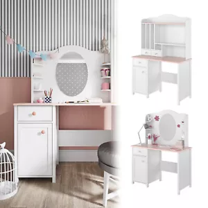 Schminktisch Schreibtisch LUNA Kosmetiktisch mit Spiegel Regal Weiß Rosa LN-03 - Bild 1 von 18