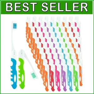 Multi-Color Folding Travel Toothbrush Kit - 100 Medium Soft Bristles for Comfort - Picture 1 of 8