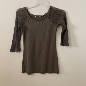 Athleta Crochet Knitted Tee Top Size XS Scallop Boat Neck Cotton Modal Blend - Picture 1 of 8