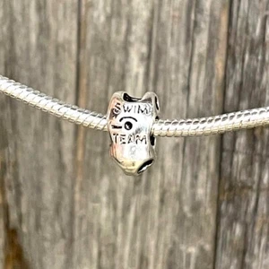 Swim Team Swimmer Swimming Race Sport Heart Silver European Charm Bead - Picture 1 of 1