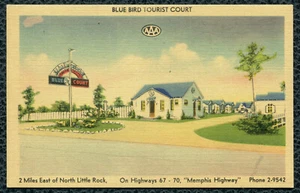 North Little Rock Arkansas Blue Birds Tourist Court Linen Postcard - Picture 1 of 2