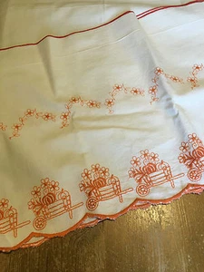 French Vintage Lge Embroidered Shelf Runner with Vegetable Cart and Flowers - Picture 1 of 10