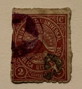 1879 EL SALVADOR 2C STAMP #14 WITH INTERESTING PURPLE CANCEL - Picture 1 of 2