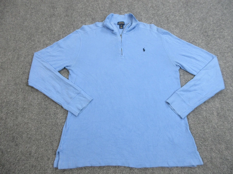 Polo Ralph Lauren Shirt Boys XL Blue Quarter Zip Waffle Knit Cotton Pullover - Image 1 of 4