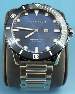 Perry Ellis Mens Arctic Sailing Blue Sunray Dial Stainless Stain Watch 02006-02 - Picture 1 of 16