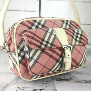 Burberry Blue Label  Nova Check Shoulder Bag Pouch Pink Canvas Leather From JPN - Picture 1 of 12