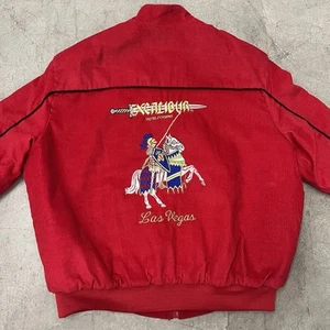 Vintage 90s Excalibur Casino Las Vegas Red Corduroy Jacket Sz L Bomber - Picture 1 of 8