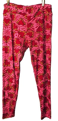 Leggings femininas LuLaRoe tamanho único alta curvilínea estampa de coração calça elástica vermelha/rosa - Imagem 1 de 4