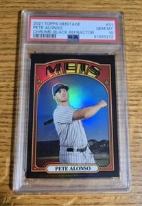 Pete Alonso 2021 Topps Heritage Chrome 31 Black Refractor /72 PSA 10 Mets Pop 1 - Picture 1 of 5