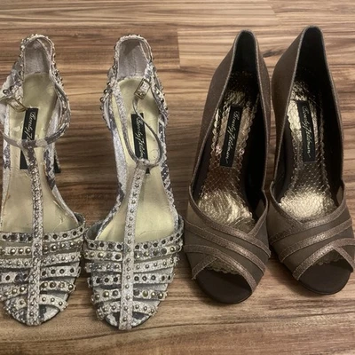 Beverly Feldman Peep Toe Heels Size 6.5 Brown And 7.5 . - Image 1 of 4