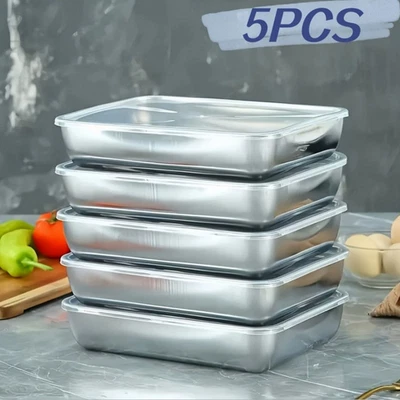 5 pcs Stainless Steel Food Storage Containers with Lids Leakproof, Stackable - Image 1 of 4