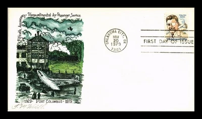 DR JIM STAMPS US WILEY POST AVIATION PIONEER AIR MAIL FDC HAND COLORED COVER - Image 1 of 2