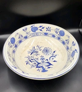 Unmarkiertes antikes Staffordshire blau-weißes Becken mit Zwiebelmuster, große Schale - Bild 1 von 10
