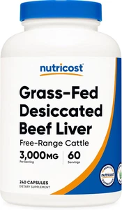 Hígado de ternera desecado alimentado con pasto Nutricost - 3000 mg - 240 cápsulas (750 por tapa) - Imagen 1 de 6