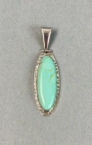 ATI 925 Sterling Silver Vintage Mexico Real Turquoise Oval Pendant - Picture 1 of 6
