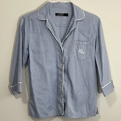 Camisa Top Pijama Lauren Ralph Lauren Etiqueta Negra S Mujer Azul Rayas Algodón Foto 1 de 4