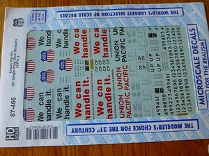 Microscale Decal HO  #87-465 Union Pacific 50' Single Plug Door Boxcars (1979+)- - Picture 1 of 1