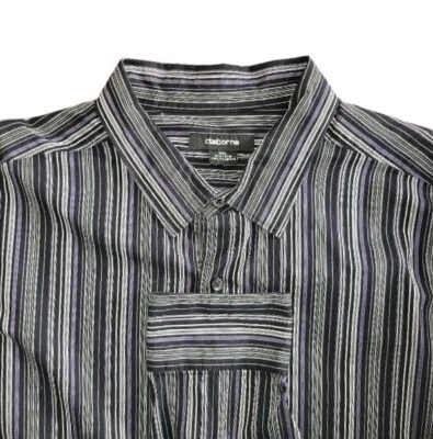 Camisa Claiborne Hombre XXL Abotonada Negra Púrpura Blanca Rayas Verticales Manga Larga Foto 1 de 4