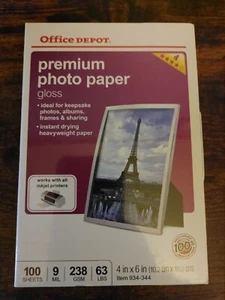 Office Depot Fotopapier Hochglanz schwer 4x6, 100 Blatt 934-344 - neu, versiegelt - Bild 1 von 2