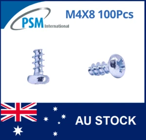 PLASTIC THREADING SCREW M4X8 PAN POZI STEEL ZINC PLATED WN1412KB40X8Z X100 - Picture 1 of 5