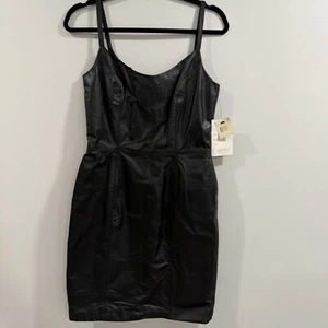 Vestido de cuero vintage Spenser Jeremy 6 correa de espagueti negro nuevo 1990 Y2K LBD - Imagen 1 de 12