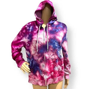 Spectacular tie dye hoodie sweatshirt zip front purple blue galaxy size L - Picture 1 of 11