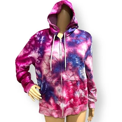 Espetacular moletom com capuz tie dye zíper frontal roxo azul galáxia tamanho G - Imagem 1 de 4