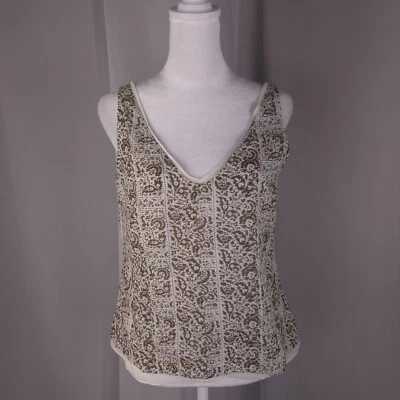 Blusa Eddie Bauer Top Mujer Petite S M Marrón Estampado Mezcla Seda Sin Mangas Concha Foto 1 de 4