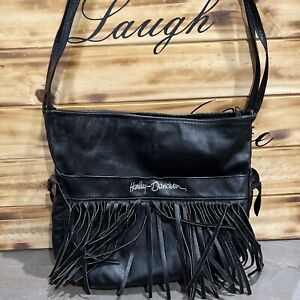 Harley davidson black leather fringe purse 
