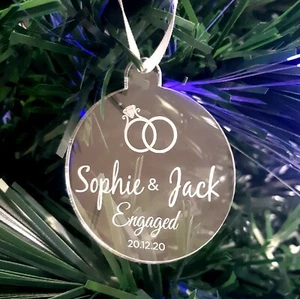 Bauble, "Engagement Name & Date" Engraved Christmas Tree Decoration, Clear - Picture 1 of 3