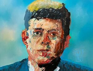Original Abstract Portrait JFK John F. Kennedy US President Art Painting 11x14