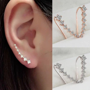 Small Star Stud Earring Ear Climber Cuff Silver Gold Tone Ear Crawler Earring UK - Picture 1 of 8