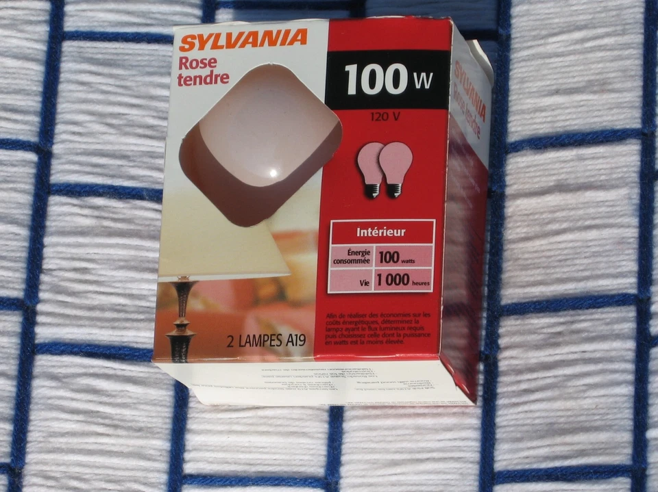 BOX of 2 new 100 watt SOFT PINK rose Sylvania 100w LIGHT BULB ban A19 sub4GE - Image 1 of 4