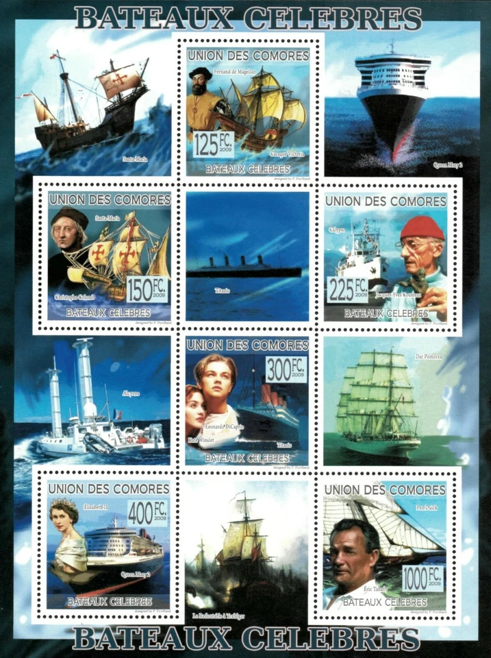 Comoros 2009 - Famous Boats and Ships - Sheet of 6 Stamps - MNH - Image 1 of 1