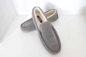 Land's End Men's Fuzzy Lined Suede Moccasin Slippers Gray Size US 10M New No Box - Picture 1 of 7