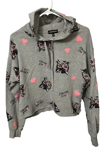 Lovely Meow Inspired Hearts Girl's XL Heather Gray Cat Hoodie Sweatshirt 0015B - Picture 1 of 10