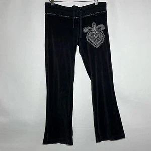 Twisted Heart Y2K Velour Drawstring Sweat Pants Black Womens Size M Lounge - Picture 1 of 9