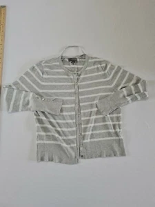 Ladies Top Cardigan Primark Size M Long Sleeve Button Front Grey Strips 5979 - Picture 1 of 11